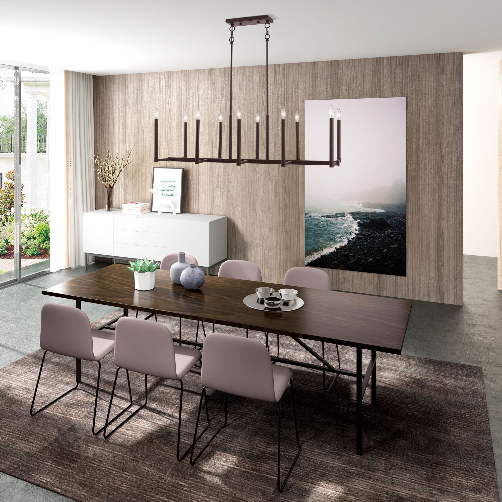 Alpine 42 1/2" Wide Bronze 10-Light Linear Chandelier in scene