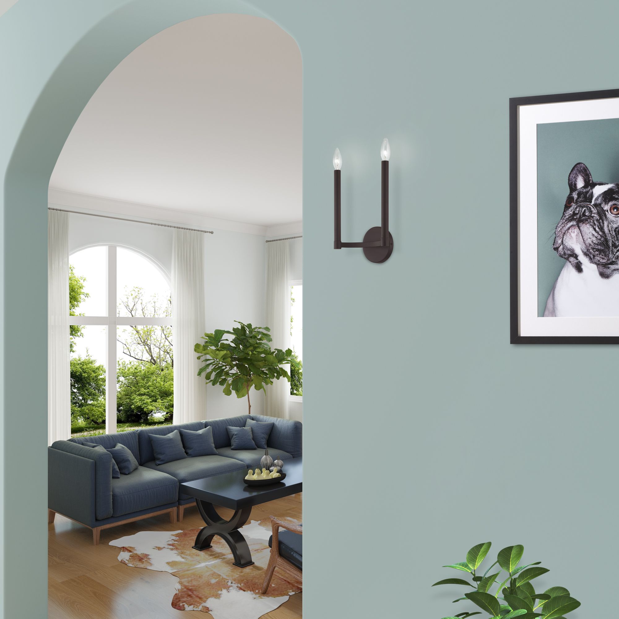 Alpine 8.75-in W 2-Light Bronze Candle Wall Sconce