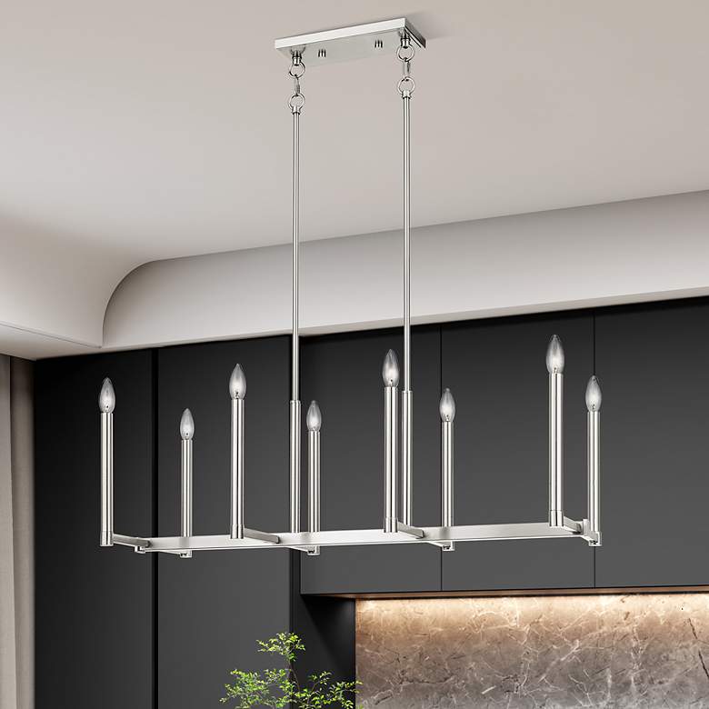 Image 1 Alpine 8 Light Brushed Nickel Linear Chandelier