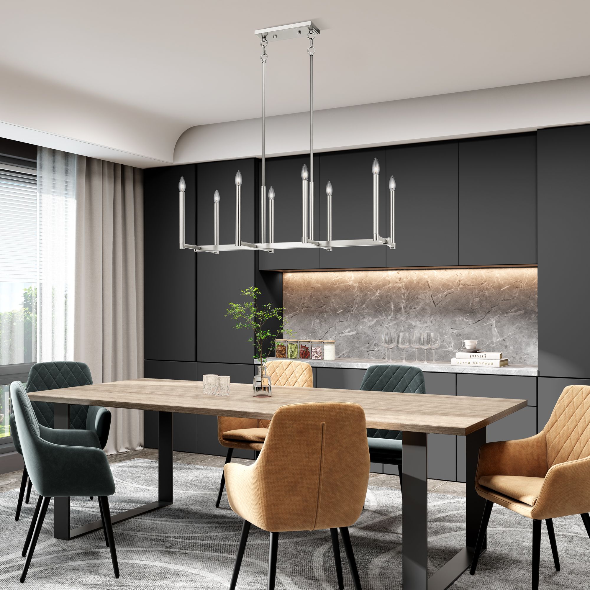 Alpine 8 Light Brushed Nickel Linear Chandelier