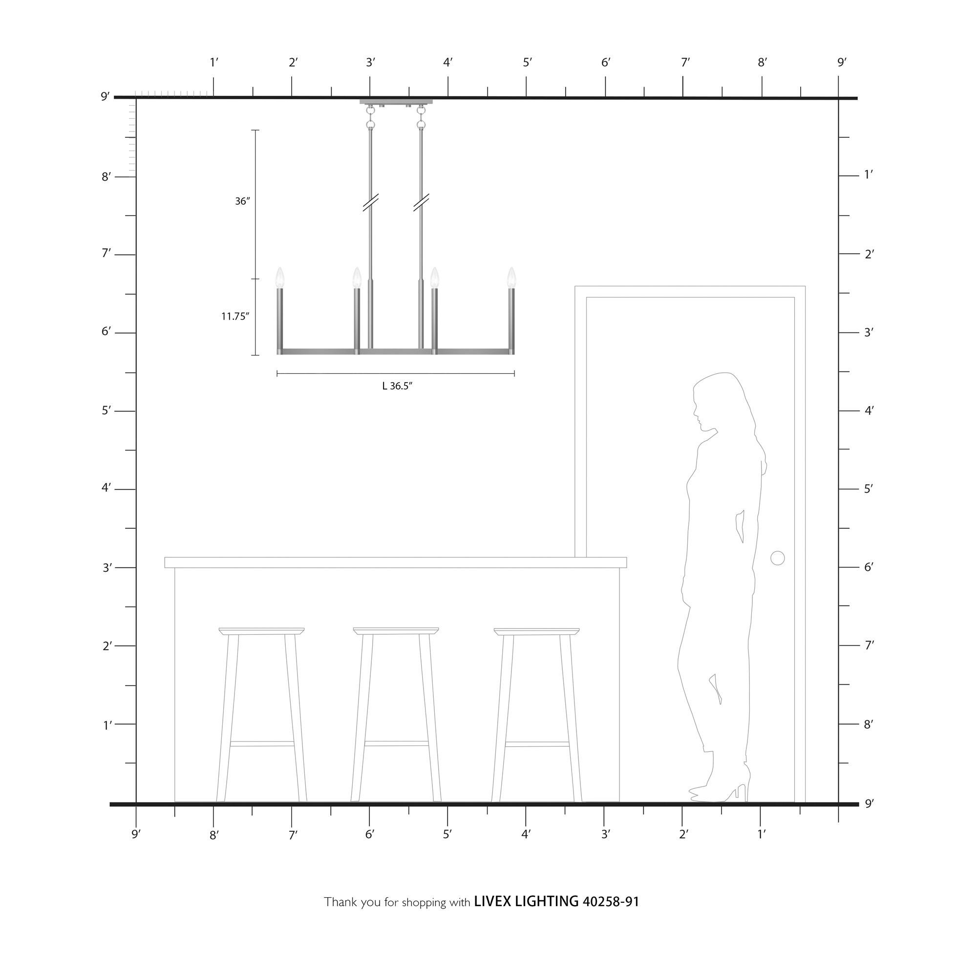 Alpine 8 Light Brushed Nickel Linear Chandelier