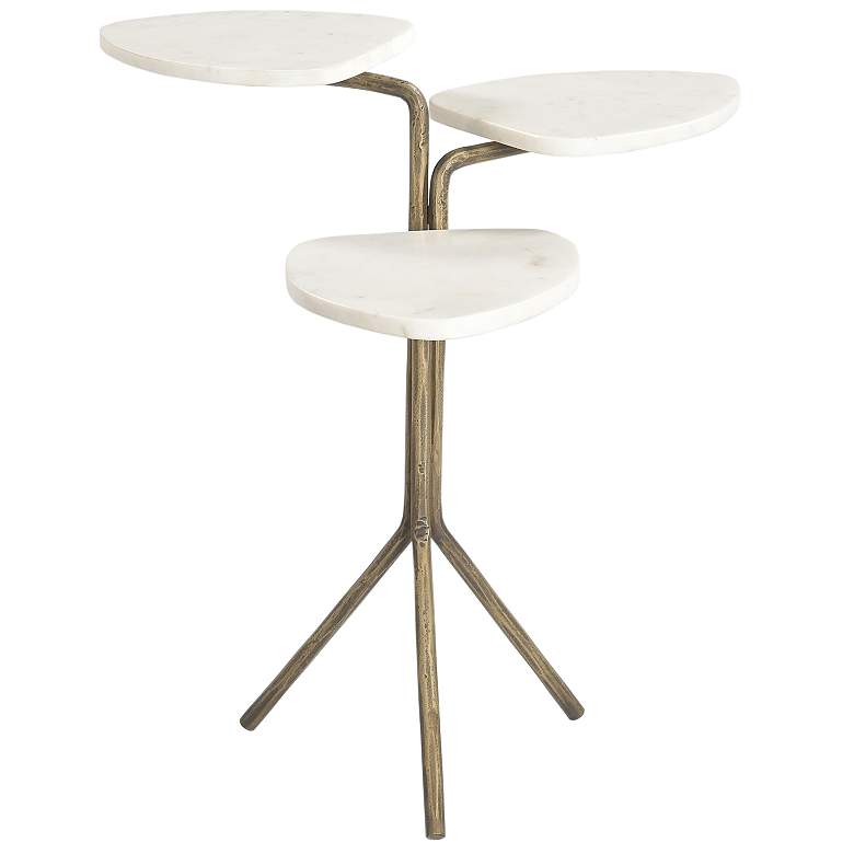 Image 1 Alpine Antique Brass And White Marble Contemporary Accent Table