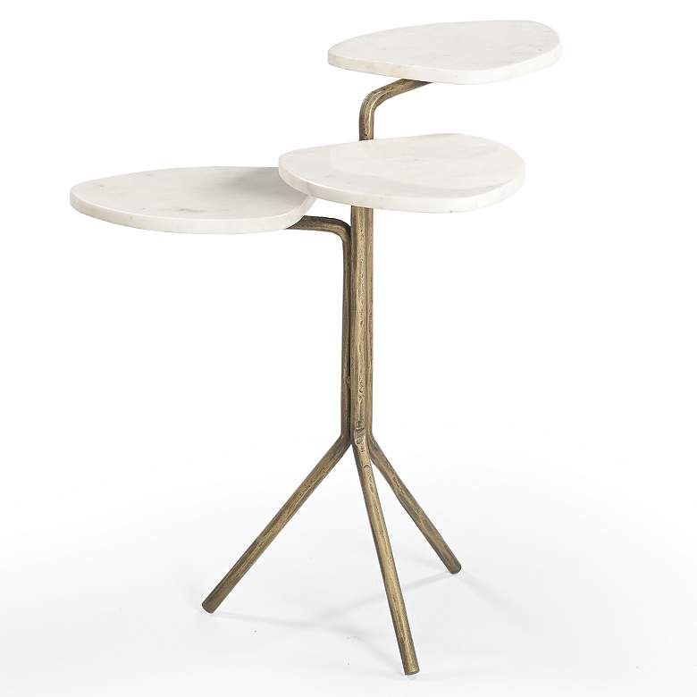 Image 3 Alpine Antique Brass And White Marble Contemporary Accent Table more views