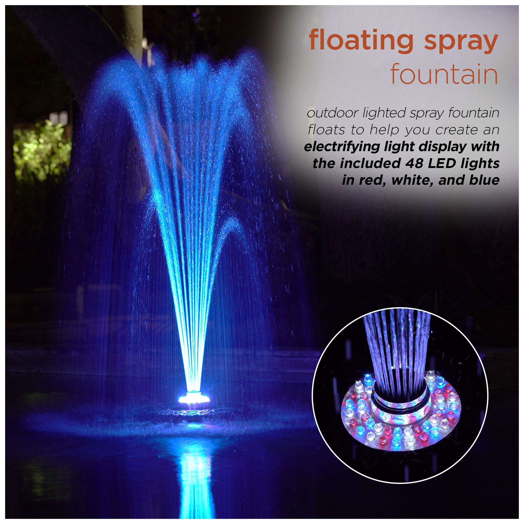 Image 4 Alpine Corporation 398 GPH Pump 48 LED Light Floating Spray Fountain, Black more views