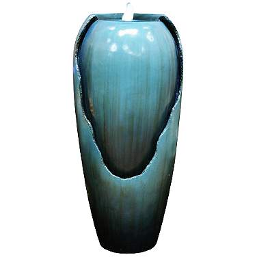 Alpine Lamine 32" High Modern Jar Teal Blue Fountain with LED Light