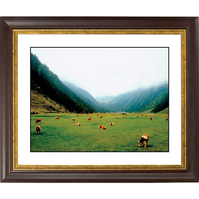 Image 1 Alpine Pasture Gold Bronze Frame Giclee 20 inch Wide Wall Art