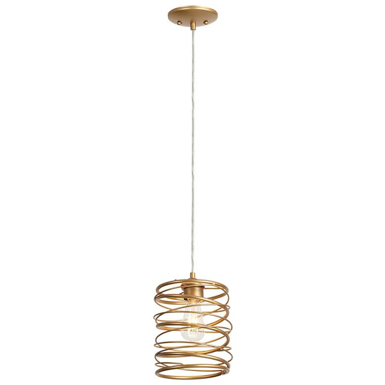 Image 2 Alpinum 8" Wide Satin Gold Cylinder Mini Pendant