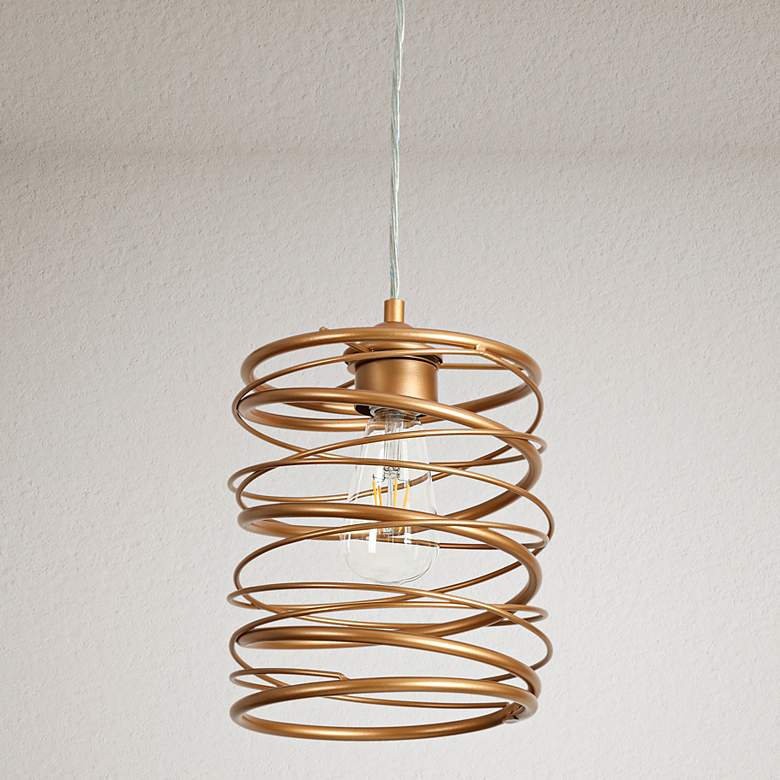 Image 1 Alpinum 8" Wide Satin Gold Cylinder Mini Pendant
