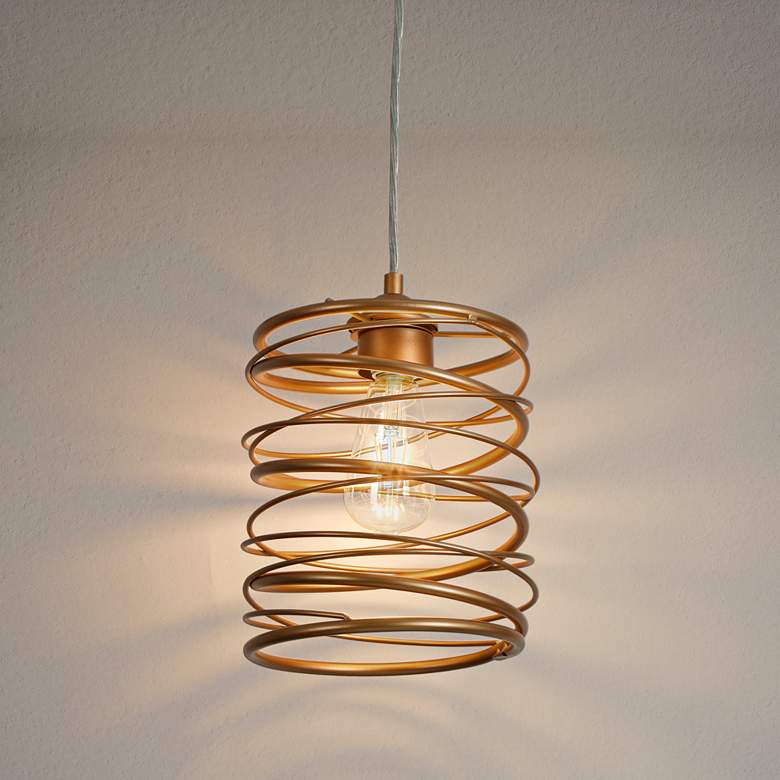 Image 7 Alpinum 8" Wide Satin Gold Cylinder Mini Pendant more views