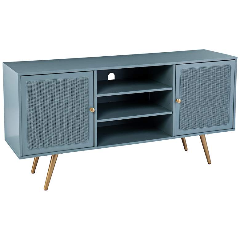 Image 2 Alsterson 58 inch Wide Green Wood 2-Door 3-Shelf Media Stand