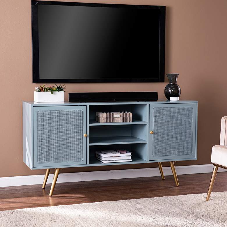 Image 1 Alsterson 58" Wide Green Wood 2-Door 3-Shelf Media Stand