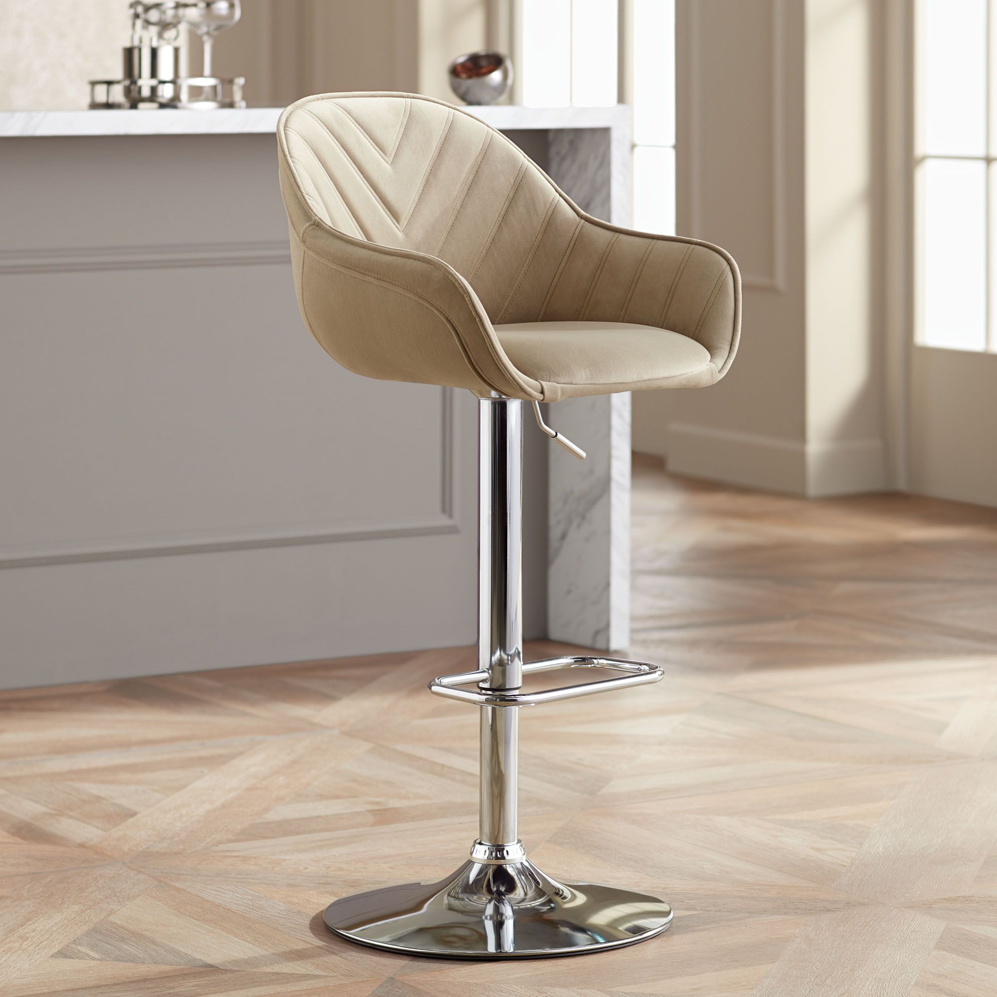 Alta Beige Tufted Adjustable Barstool - #78Y73 | Lamps Plus