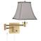 Alta Warm Gold Plug-In Swing Arm Wall Lamp w/ Pewter Gray Square Shade
