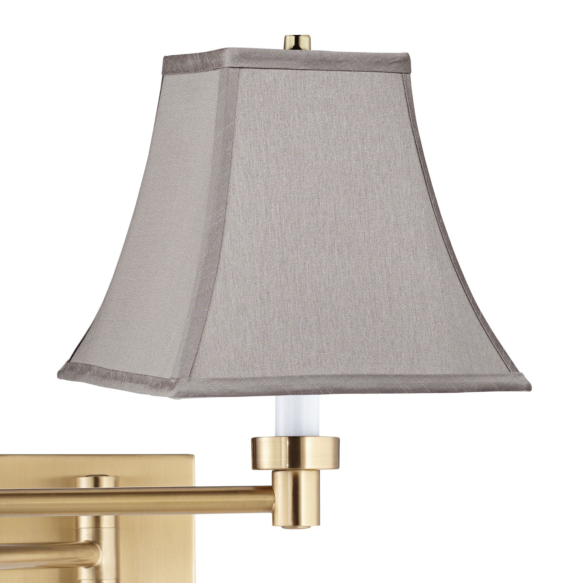 Image 2 Alta Warm Gold Plug-In Swing Arm Wall Lamp w/ Pewter Gray Square Shade more views