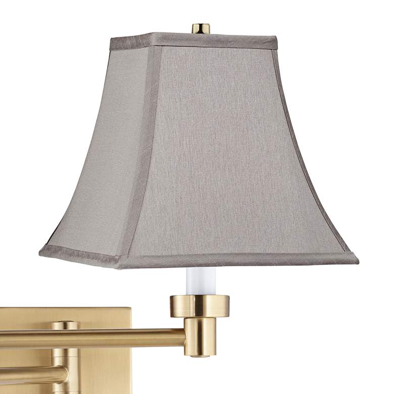 Image 2 Alta Warm Gold Plug-In Swing Arm Wall Lamp w/ Pewter Gray Square Shade more views