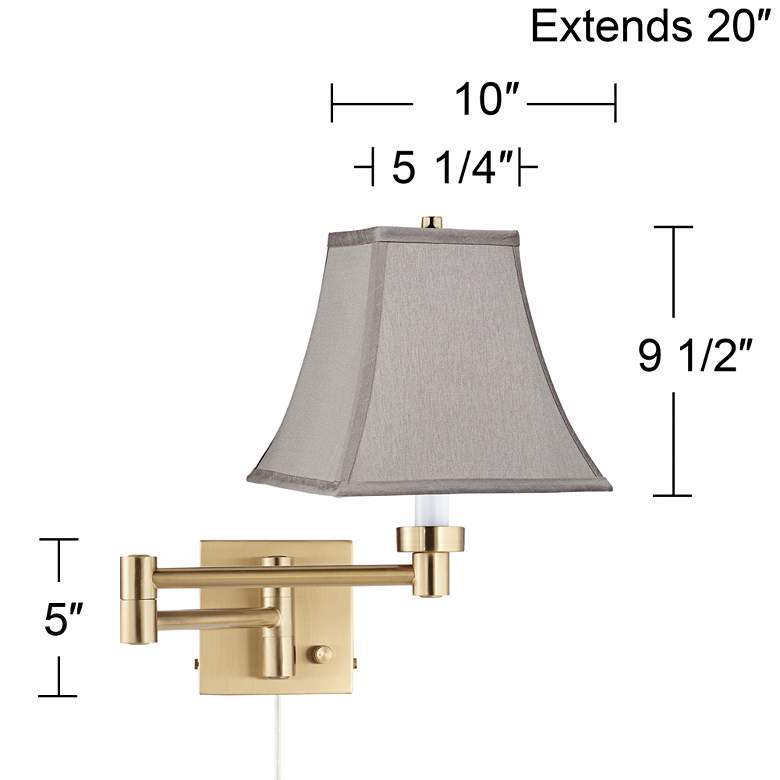 Image 4 Alta Warm Gold Plug-In Swing Arm Wall Lamp w/ Pewter Gray Square Shade more views