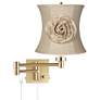 1_Alta Warm Gold Plug-In Swing Arm Wall Lamp with Almond Flower Shade