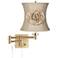 Alta Warm Gold Plug-In Swing Arm Wall Lamp with Almond Flower Shade