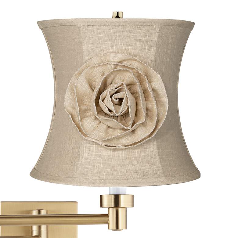 Image 2 Alta Warm Gold Plug-In Swing Arm Wall Lamp with Almond Flower Shade more views