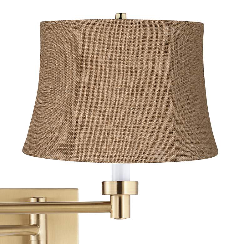 Image 2 Alta Warm Gold Plug-In Swing Arm Wall Lamp with Burlap Drum Shade more views