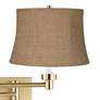 2_Alta Warm Gold Plug-In Swing Arm Wall Lamp with Burlap Drum Shade more views