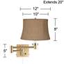 4_Alta Warm Gold Plug-In Swing Arm Wall Lamp with Burlap Drum Shade more views