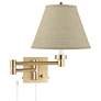 1_Alta Warm Gold Plug-In Swing Arm Wall Lamp with Burlap Empire Shade