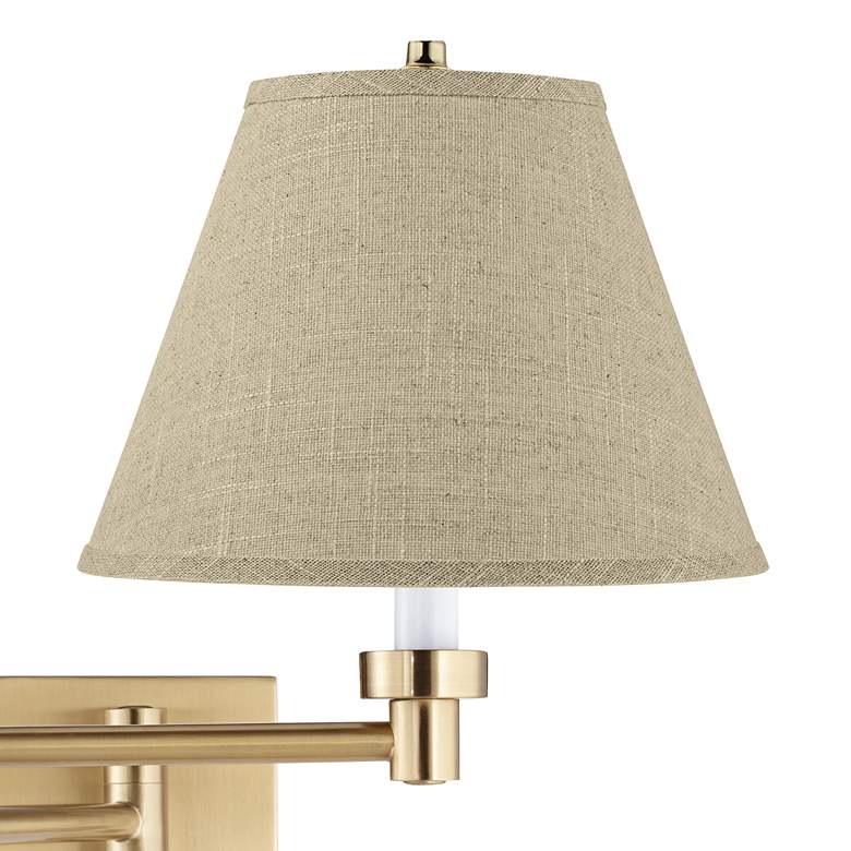 Image 2 Alta Warm Gold Plug-In Swing Arm Wall Lamp with Burlap Empire Shade more views