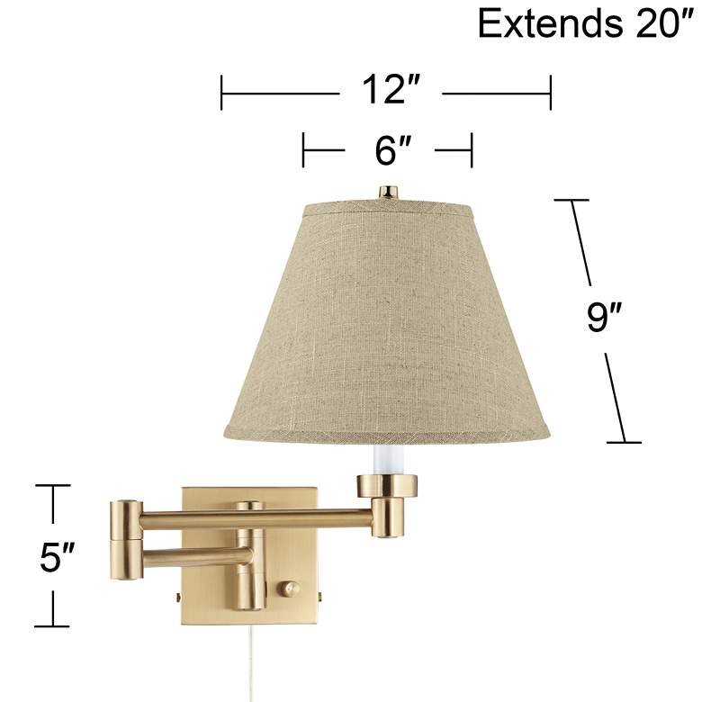 Image 4 Alta Warm Gold Plug-In Swing Arm Wall Lamp with Burlap Empire Shade more views