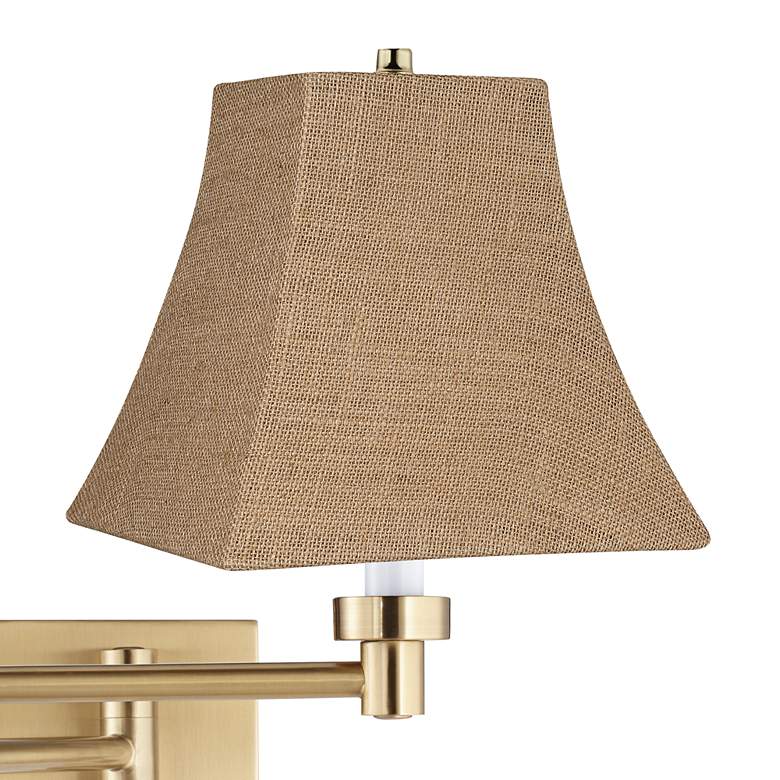 Image 2 Alta Warm Gold Plug-In Swing Arm Wall Lamp with Burlap Square Shade more views
