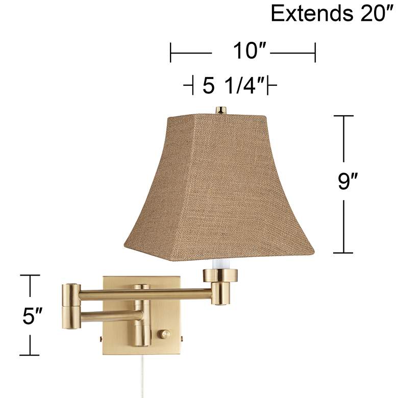 Image 4 Alta Warm Gold Plug-In Swing Arm Wall Lamp with Burlap Square Shade more views