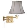 1_Alta Warm Gold Plug-In Swing Arm Wall Lamp with Pewter Gray Bell Shade