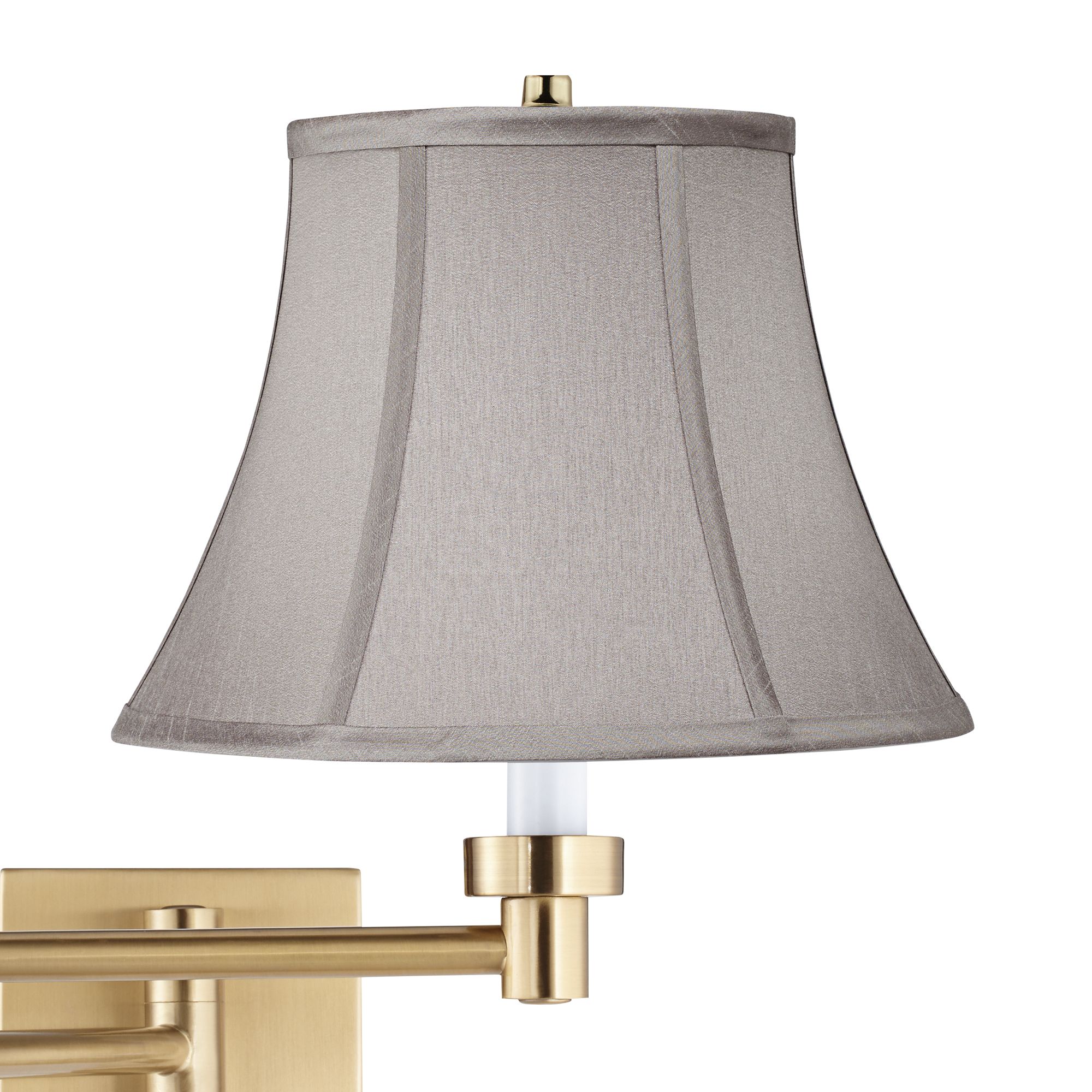 Image 2 Alta Warm Gold Plug-In Swing Arm Wall Lamp with Pewter Gray Bell Shade more views