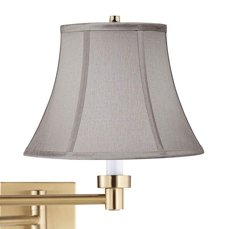 Image 2 Alta Warm Gold Plug-In Swing Arm Wall Lamp with Pewter Gray Bell Shade more views