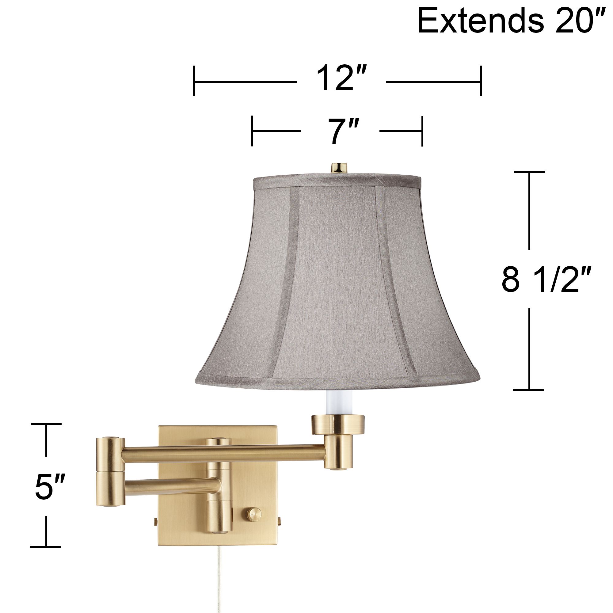 Image 4 Alta Warm Gold Plug-In Swing Arm Wall Lamp with Pewter Gray Bell Shade more views