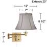 4_Alta Warm Gold Plug-In Swing Arm Wall Lamp with Pewter Gray Bell Shade more views