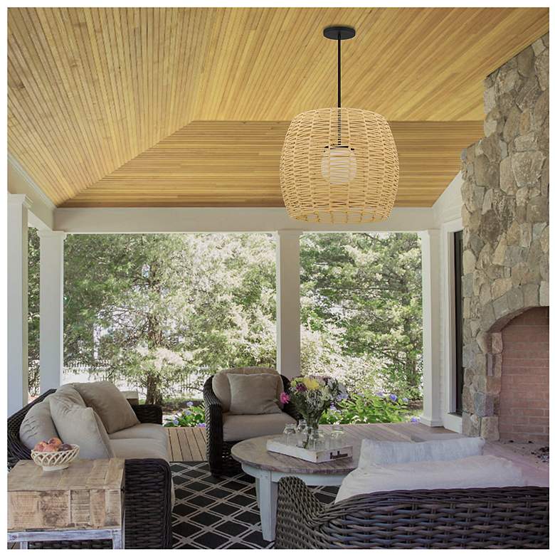 Image 7 Alteck Aruba 24" Sand Black/Rattan LED Pendant more views