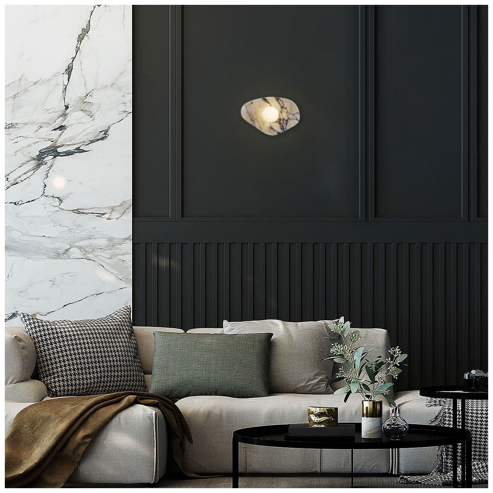 Alteck Tenere 12" Wide White/Black Marble LED Wall Sconce