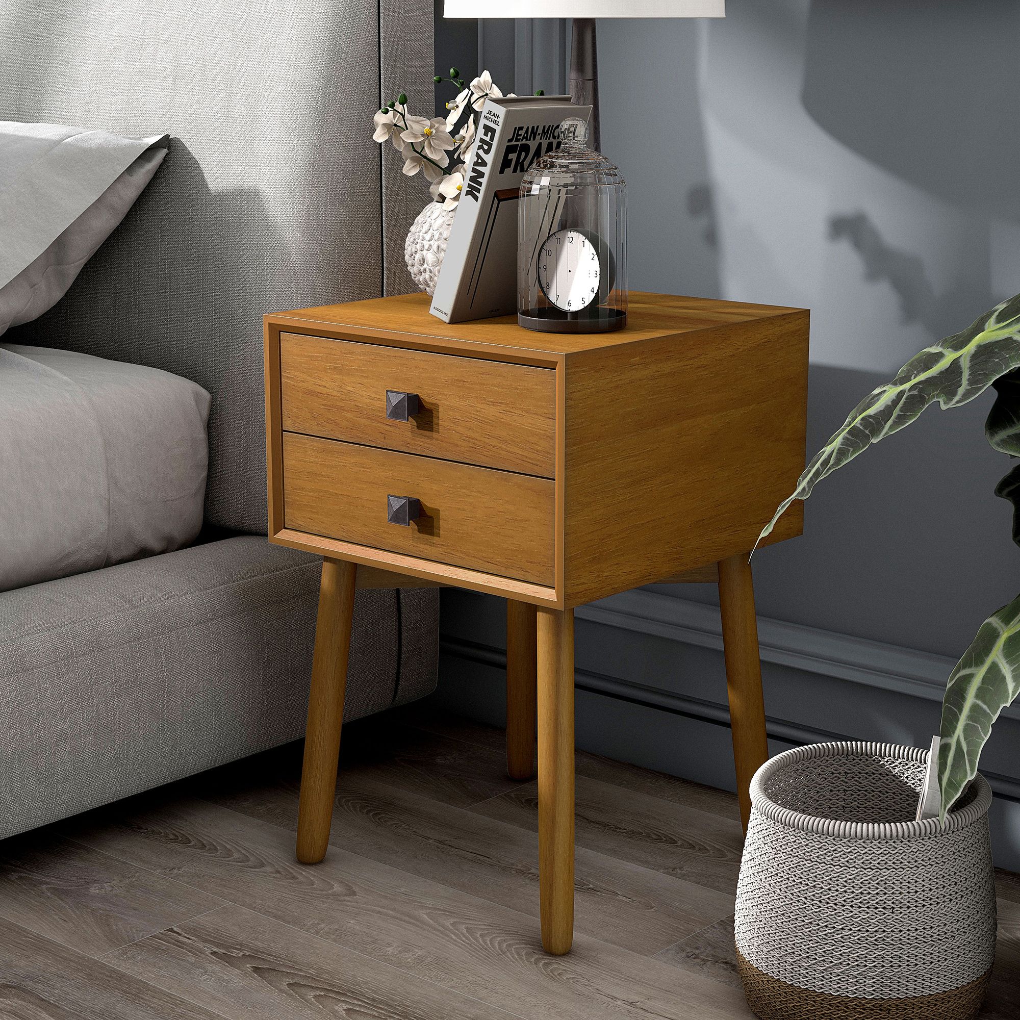 Alto 15 3/4" Wide Light Oak Wood 2-Drawer Side Table