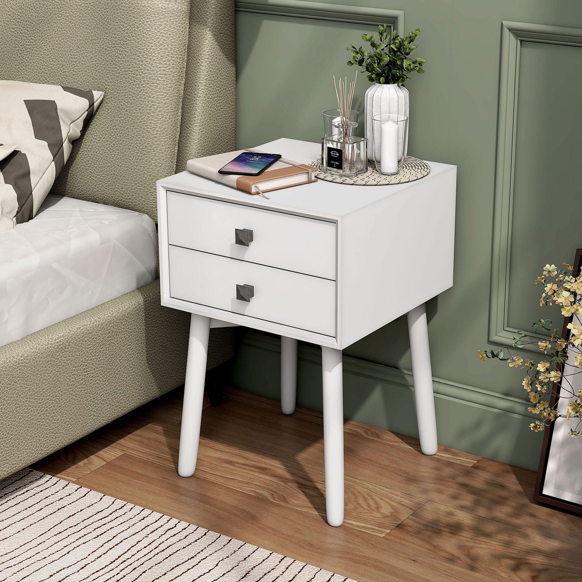 Alto 15 3/4" Wide White Wood 2-Drawer Side Table
