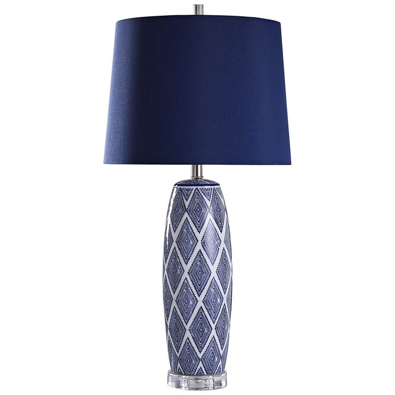 Image 1 Alton Blue and White Diamond Ceramic Table Lamp