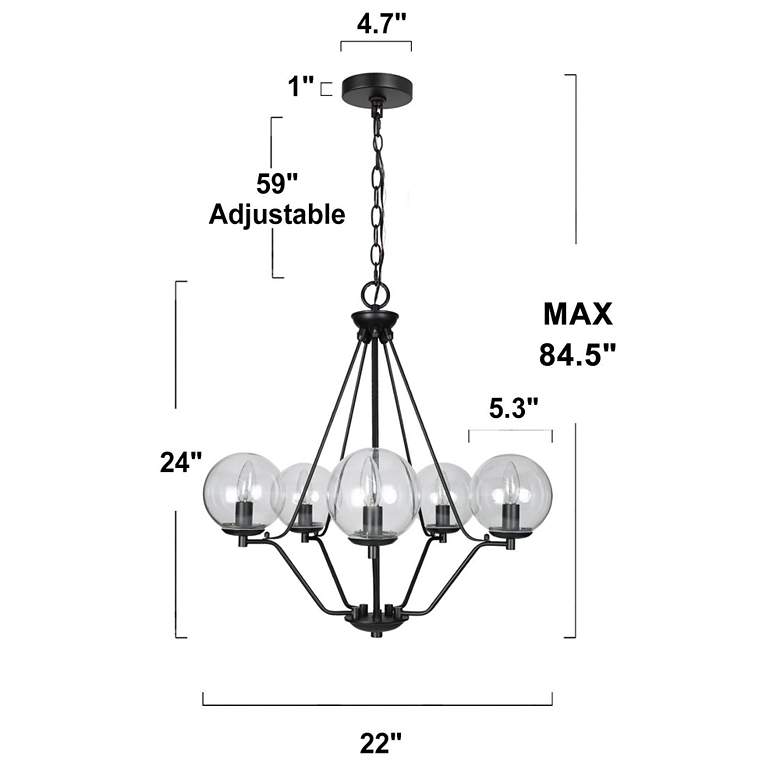 Image 7 Altris 22 1/2 inch Wide Black Metal 5-Light Candle Chandelier more views