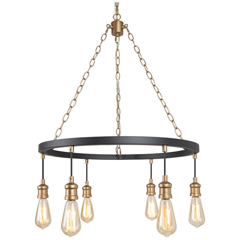 Image 1 Altris 24.8 inch Wide Black And Gold 6-Light Wagon Wheel Chandelier