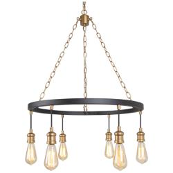 Altris 24.8&quot; Wide Black And Gold 6-Light Wagon Wheel Chandelier