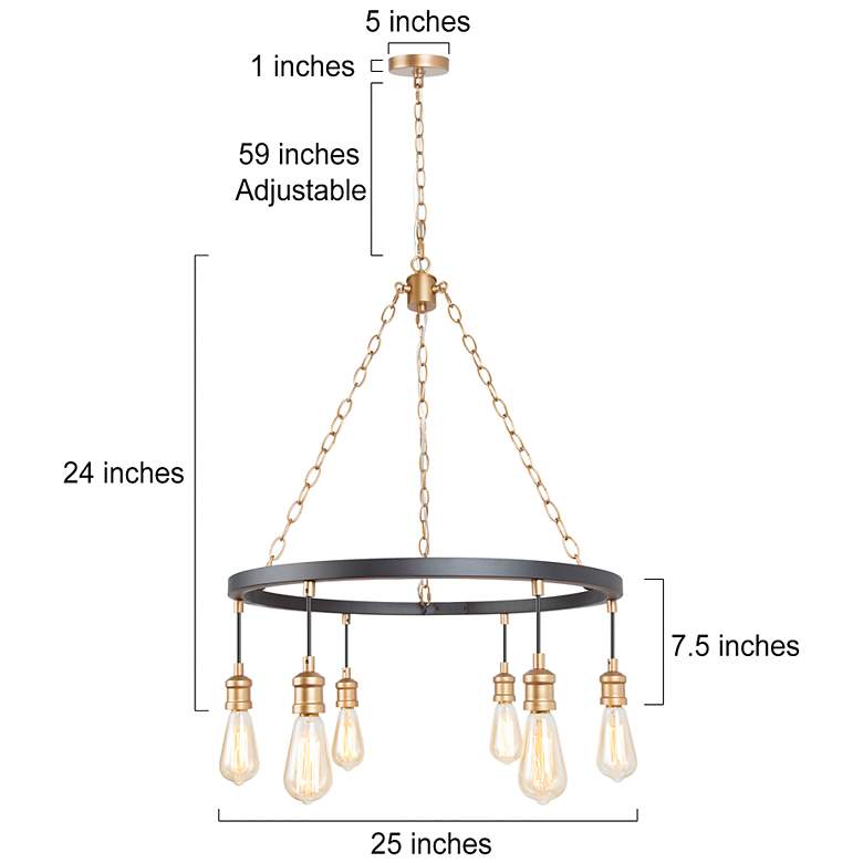 Image 6 Altris 24.8" Wide Black And Gold 6-Light Wagon Wheel Chandelier more views