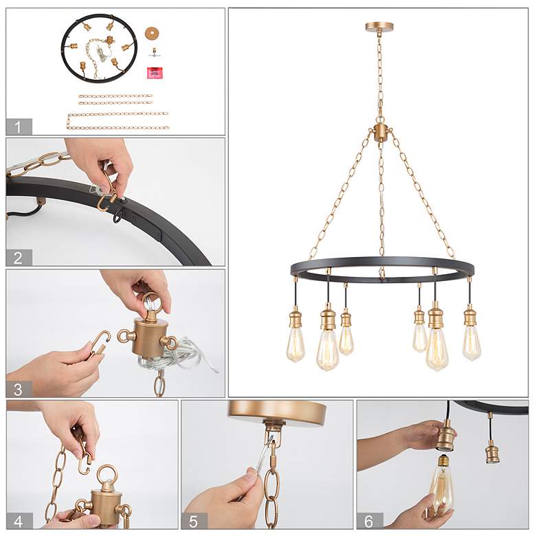Image 7 Altris 24.8" Wide Black And Gold 6-Light Wagon Wheel Chandelier more views