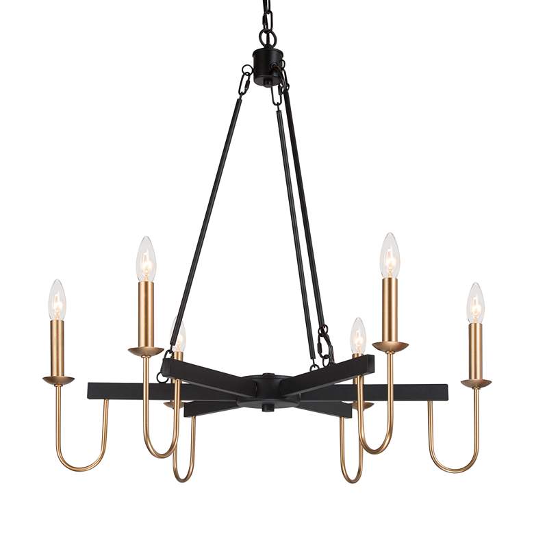 Image 2 Altris 28 inch Wide Black and Gold 6-Light Chandelier