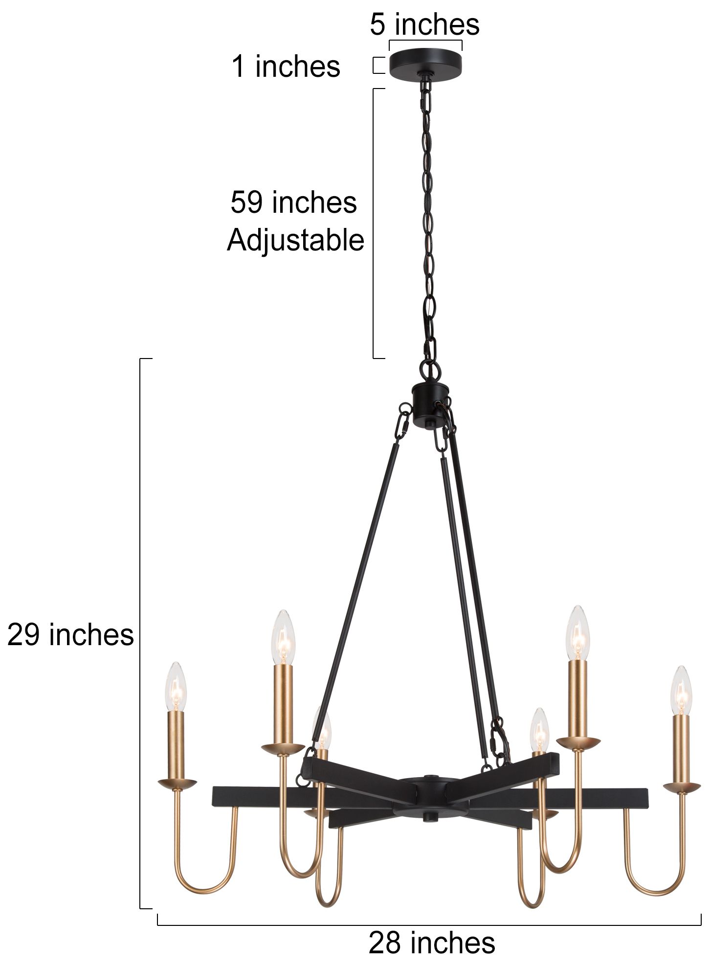 Altris 28" Wide Black and Gold 6-Light Chandelier