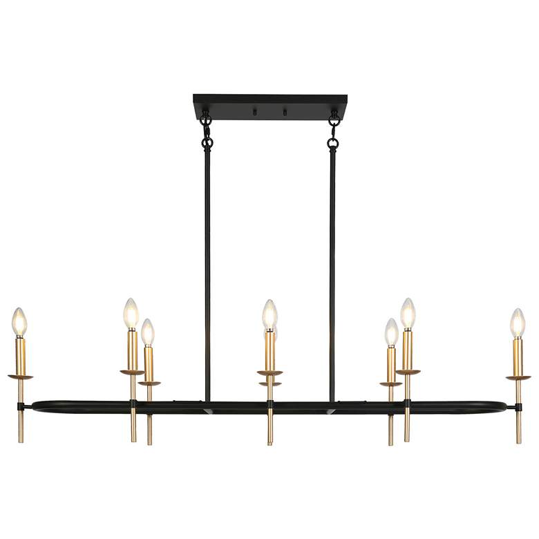 Image 1 Altris 49.2" Wide Black Gold 8-Light Candle Island Chandelier