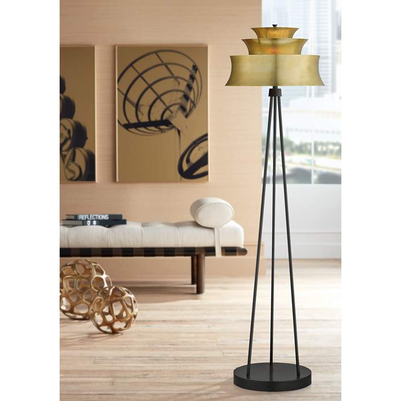 Image 1 Altson Oil-Rubbed Bronze Floor Lamp w/ Polished Brass Shade
